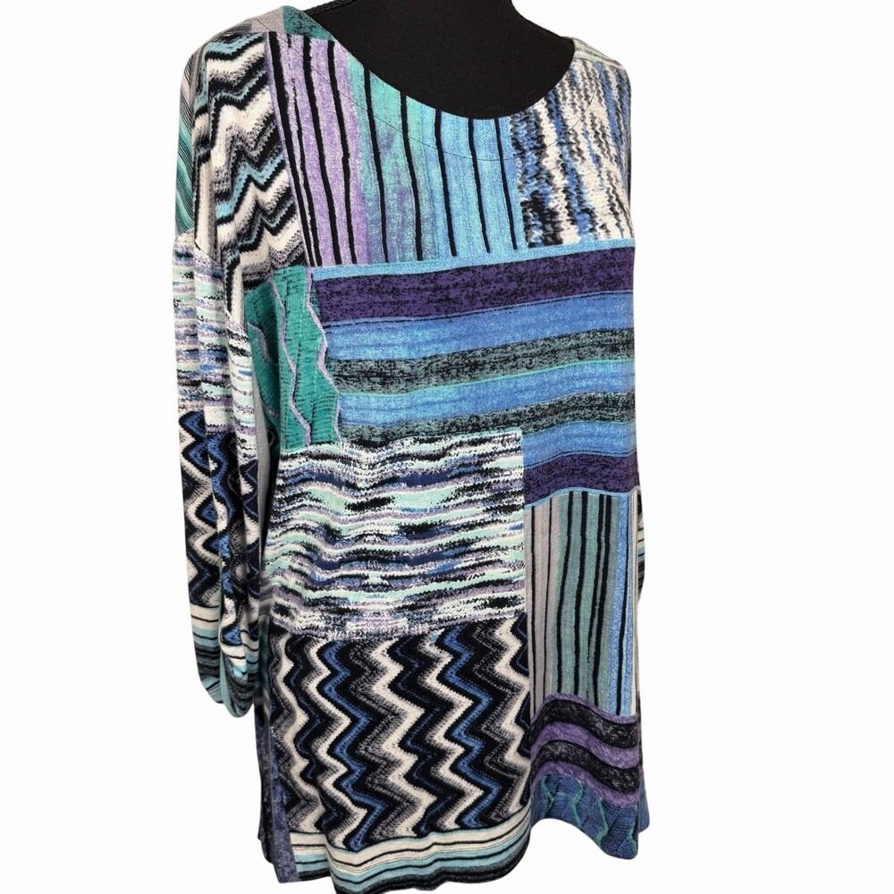 Parsley & Sage Women’s XL Tunic Top Abstract Patchwork Print 3/4 Sleeve Boho